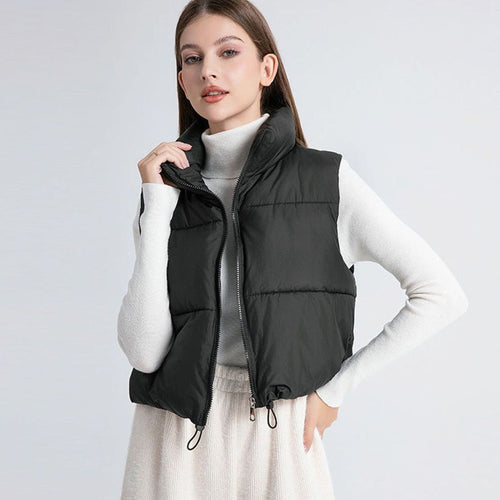 Chaleco corto acolchado mujer con cuello alto y cremallera doble 6