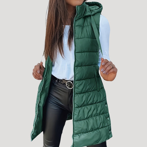 Chaleco largo acolchado mujer con capucha para invierno 1