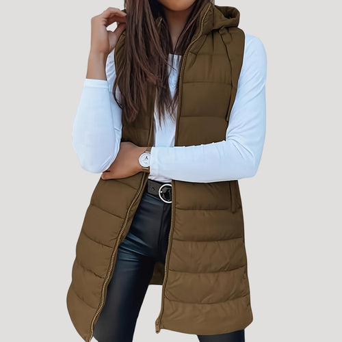 Chaleco largo acolchado mujer con capucha para invierno 2