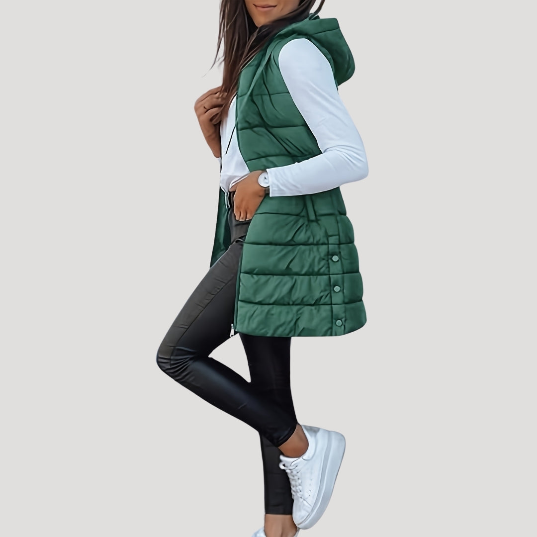 Chaleco largo acolchado mujer con capucha para invierno 6