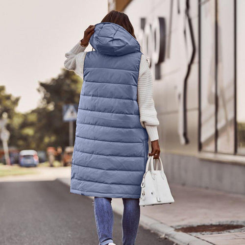 Chaleco largo acolchado mujer con capucha y cordón ajustable 6