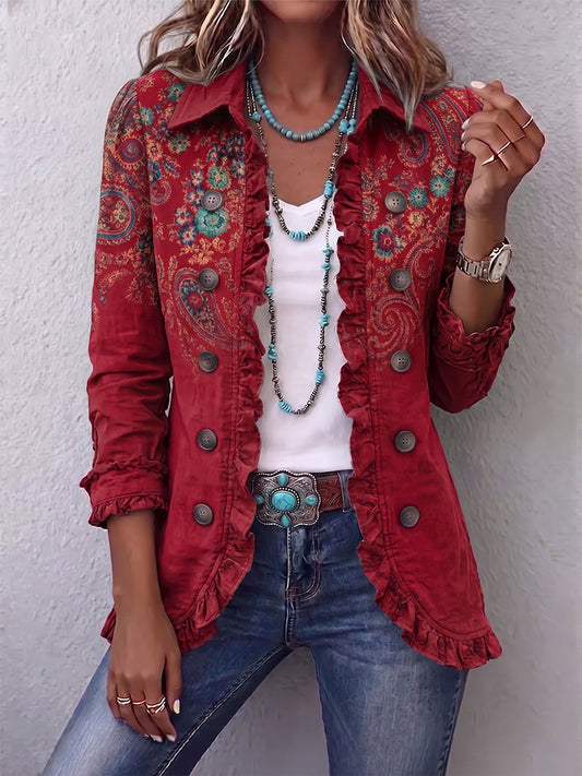 Chaqueta bohemia de mujer con estampado paisley y volantes 1
