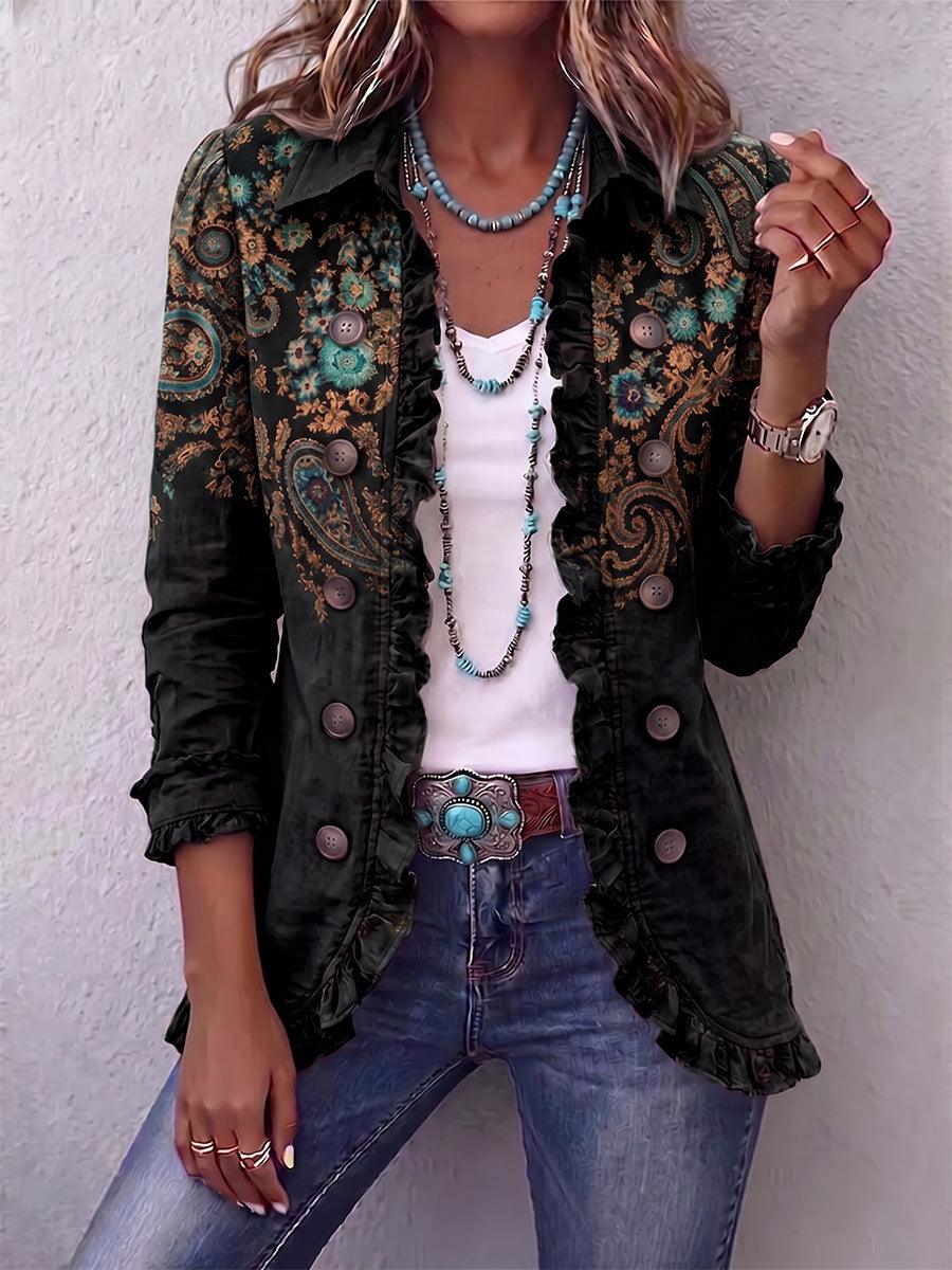 Chaqueta bohemia de mujer con estampado paisley y volantes 2