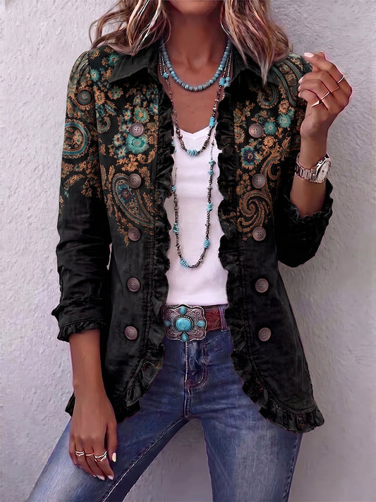 Chaqueta bohemia de mujer con estampado paisley y volantes 2
