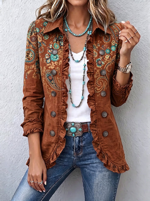 Chaqueta bohemia de mujer con estampado paisley y volantes 3