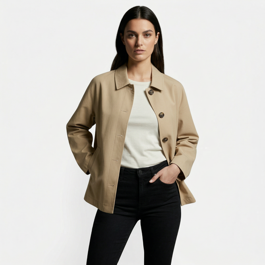 Chaqueta corta para mujer de entretiempo con solapa y botones 1