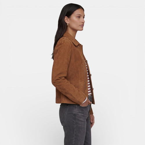 Chaqueta de Ante Mujer Corta con Cuello Camisero y Botones 2