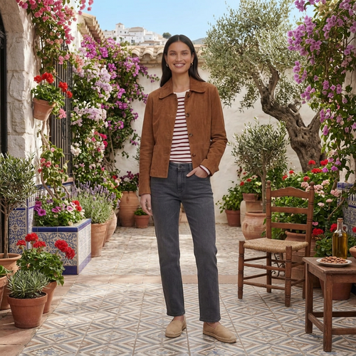 Chaqueta de Ante Mujer Corta con Cuello Camisero y Botones 4