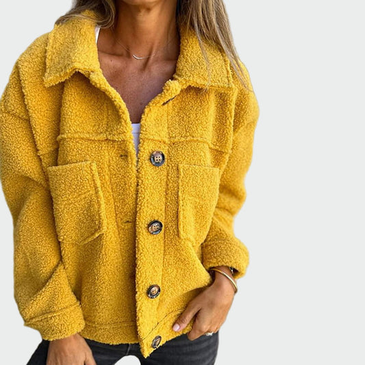 Chaqueta de borreguito para mujer corta con botones 1
