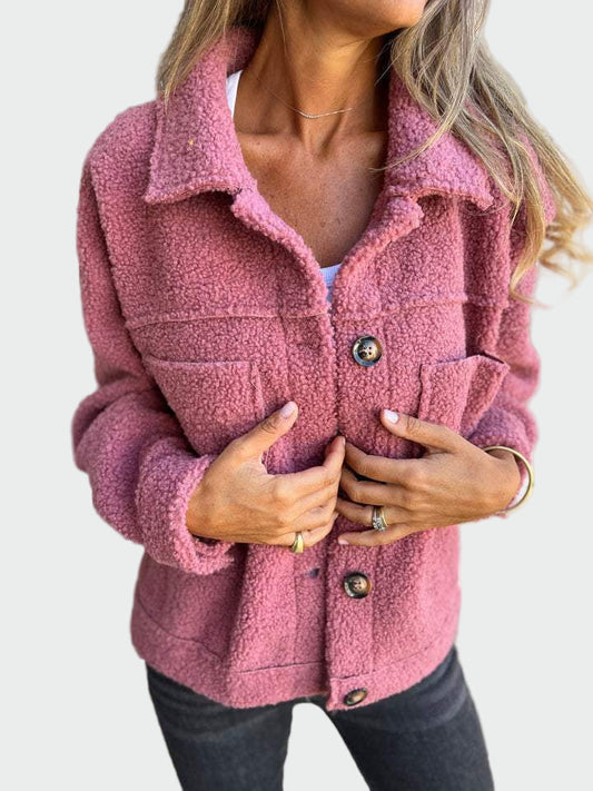 Chaqueta de borreguito para mujer corta con botones 2
