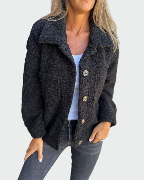 Chaqueta de borreguito para mujer corta con botones 3