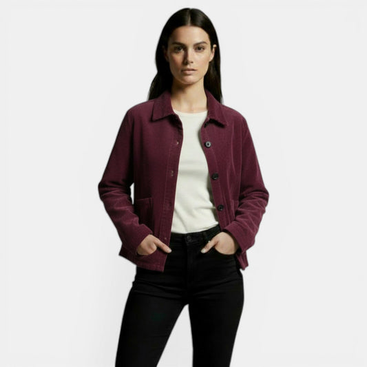 Chaqueta de pana corta para mujer con cuello camisero 1
