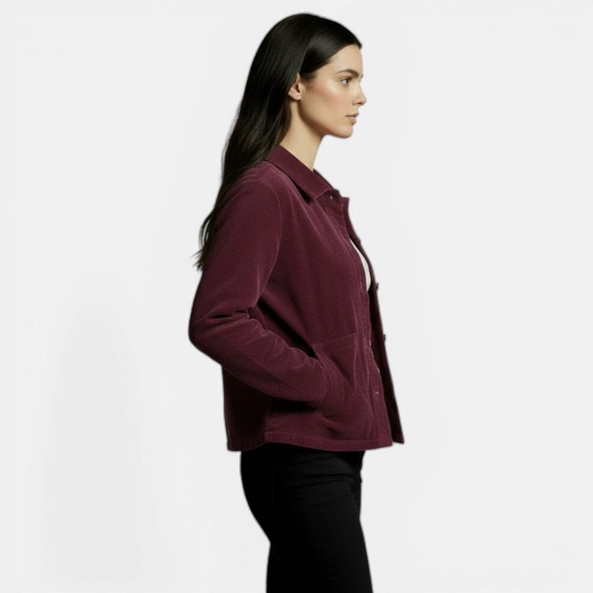 Chaqueta de pana corta para mujer con cuello camisero 2