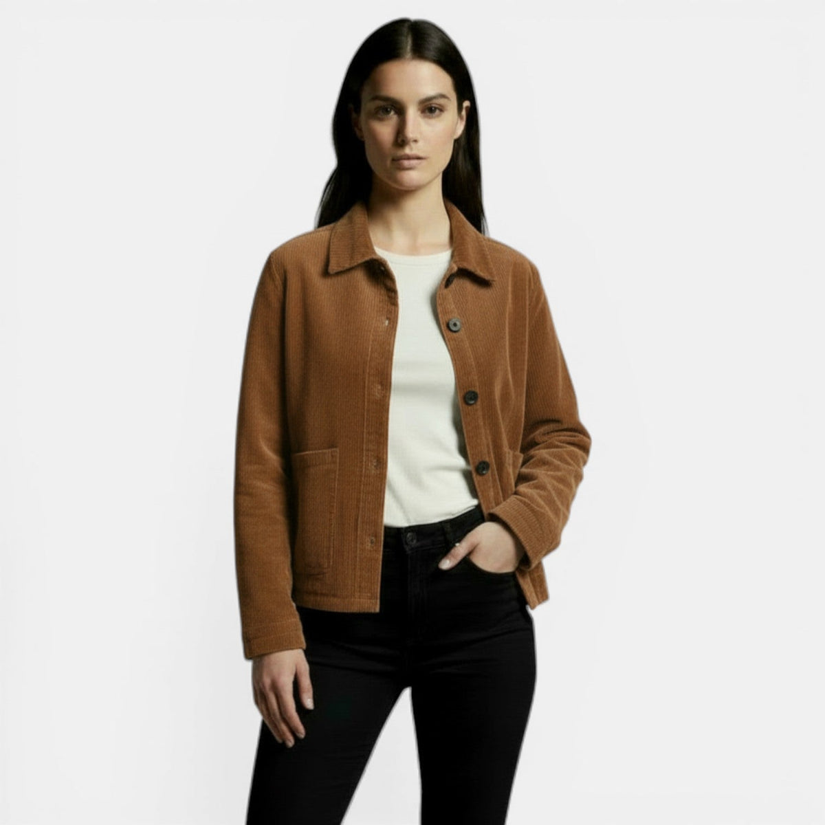 Chaqueta de pana corta para mujer con cuello camisero 4