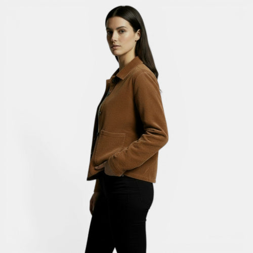 Chaqueta de pana corta para mujer con cuello camisero 5