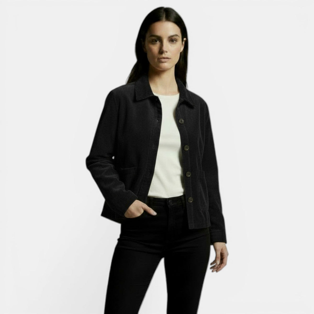Chaqueta de pana corta para mujer con cuello camisero 7