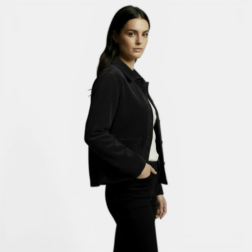 Chaqueta de pana corta para mujer con cuello camisero 8