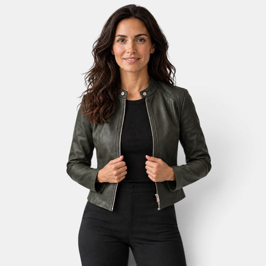 Chaqueta efecto piel mujer con cremallera y cuello mao 2