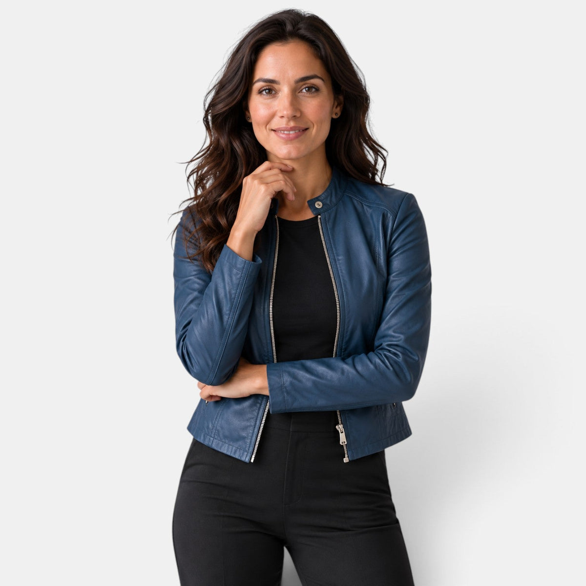 Chaqueta efecto piel mujer con cremallera y cuello mao 4