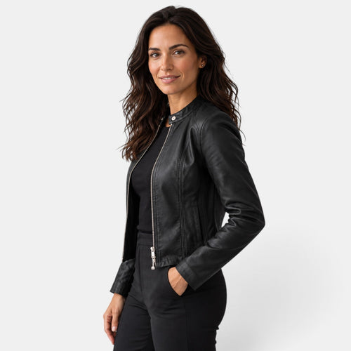 Chaqueta efecto piel mujer con cremallera y cuello mao 6