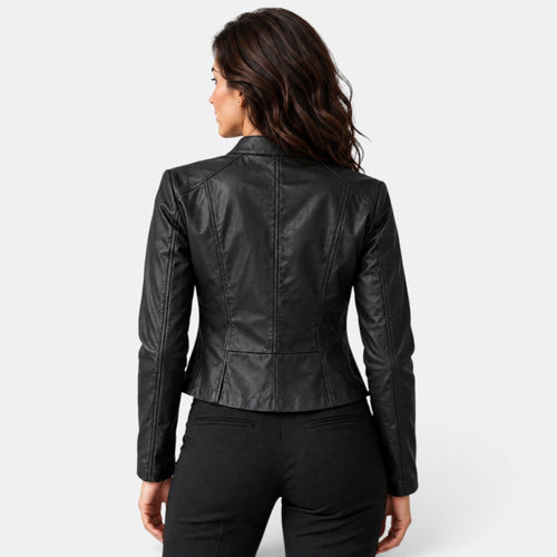 Chaqueta efecto piel mujer con cremallera y cuello mao 7