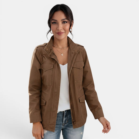 Chaqueta Militar Mujer Sahariana con Cremallera y Bolsillos 4