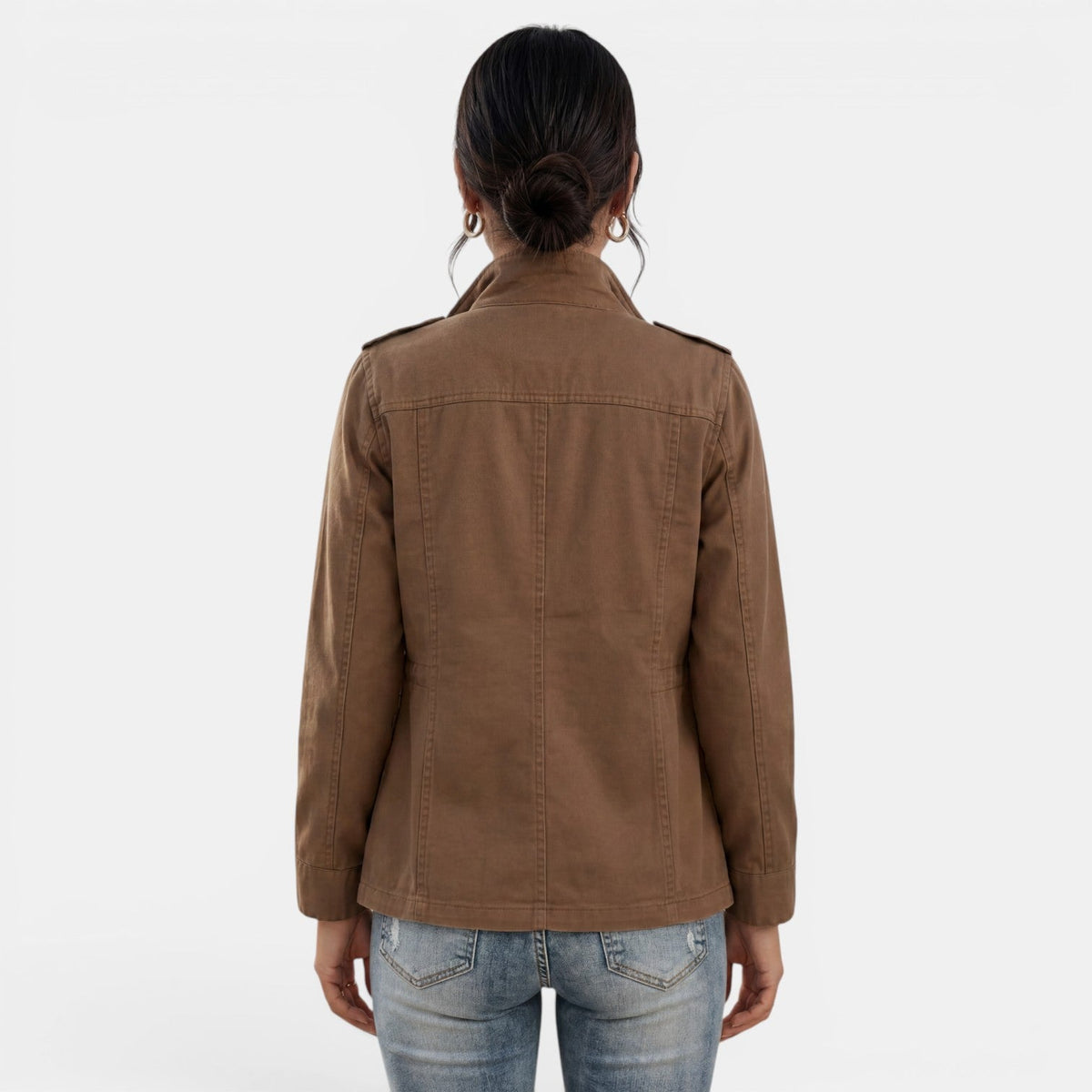 Chaqueta Militar Mujer Sahariana con Cremallera y Bolsillos 6