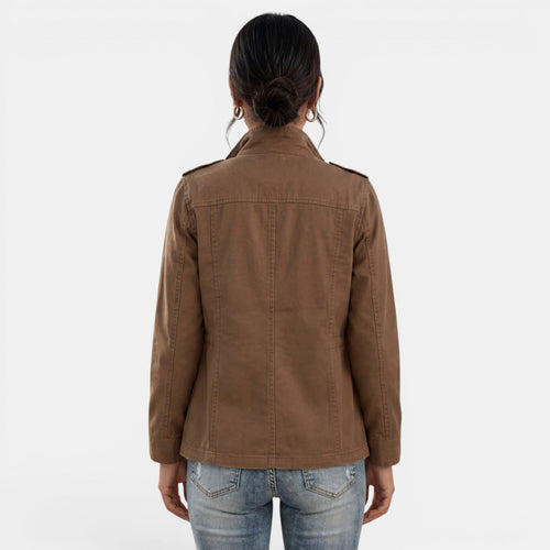 Chaqueta Militar Mujer Sahariana con Cremallera y Bolsillos 6
