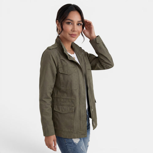 Chaqueta Militar Mujer Sahariana con Cremallera y Bolsillos 8