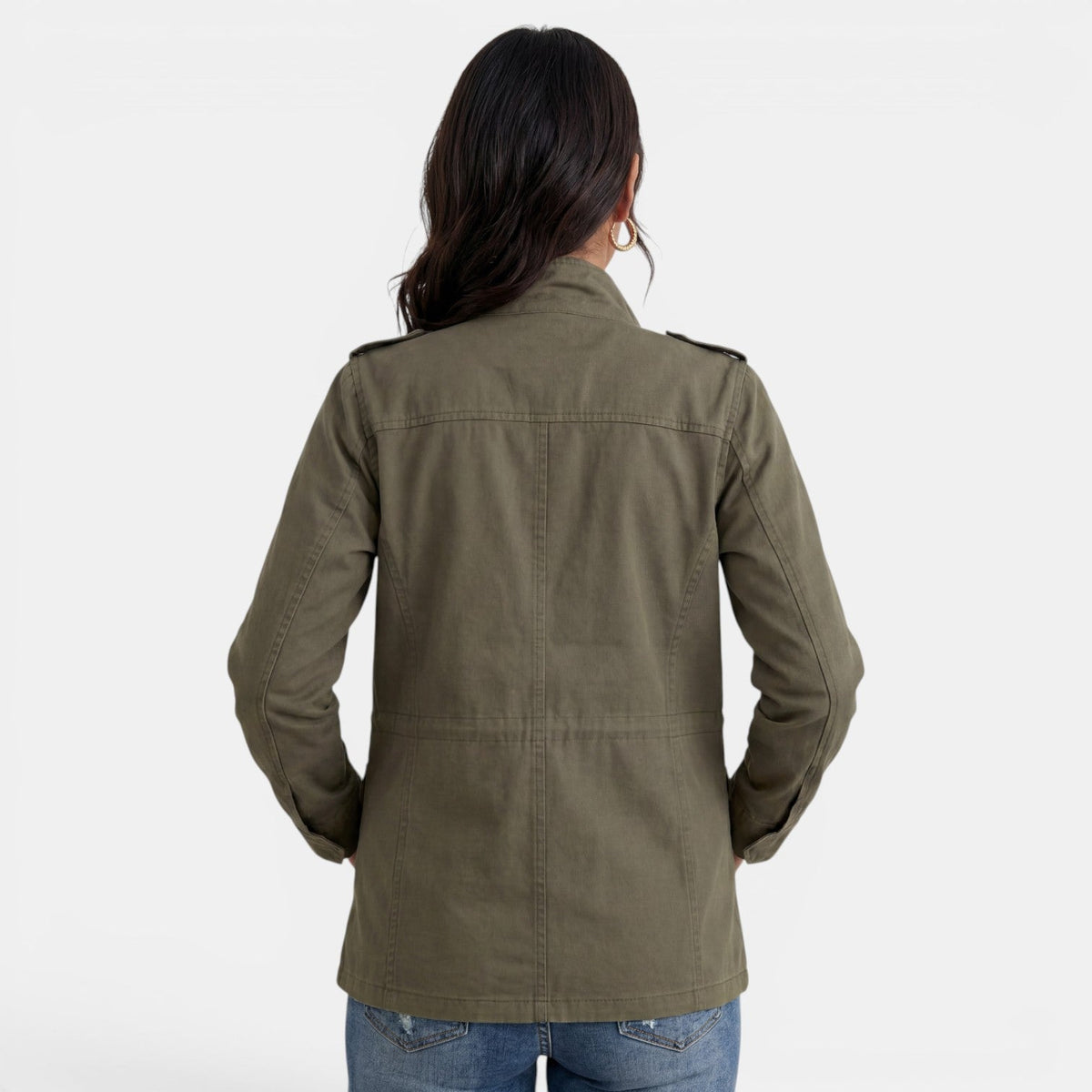 Chaqueta Militar Mujer Sahariana con Cremallera y Bolsillos 9