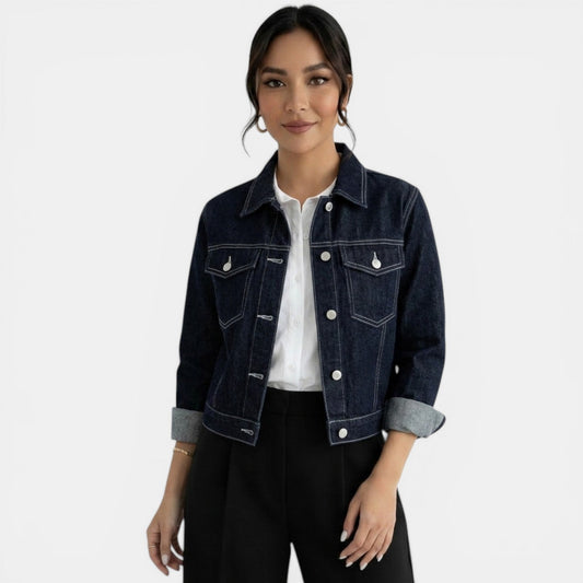 Chaqueta vaquera corta para mujer de denim con botones 2