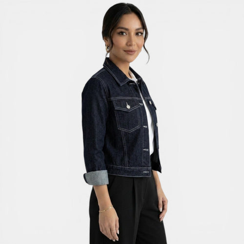 Chaqueta vaquera corta para mujer de denim con botones 3