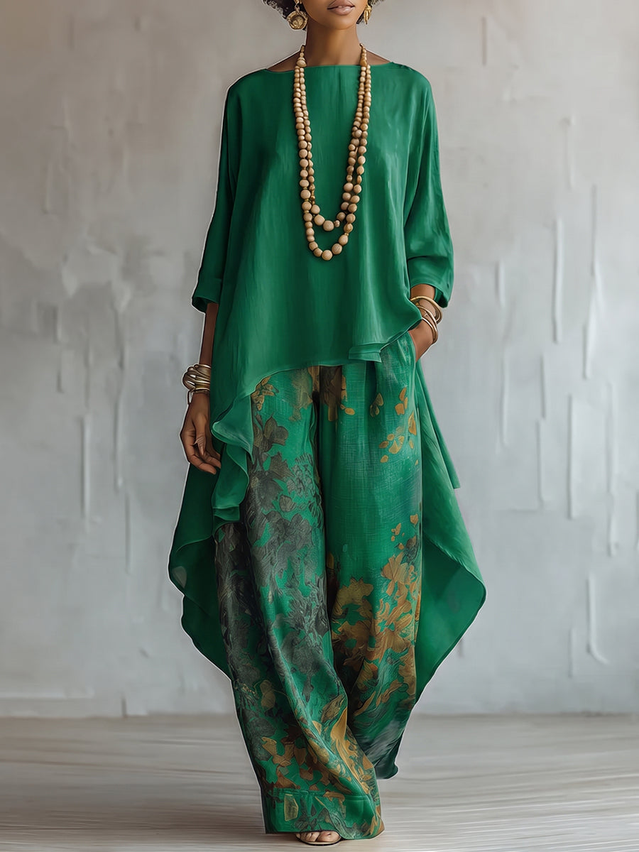 Conjunto bohemio floral con top largo y pantalón ancho 2