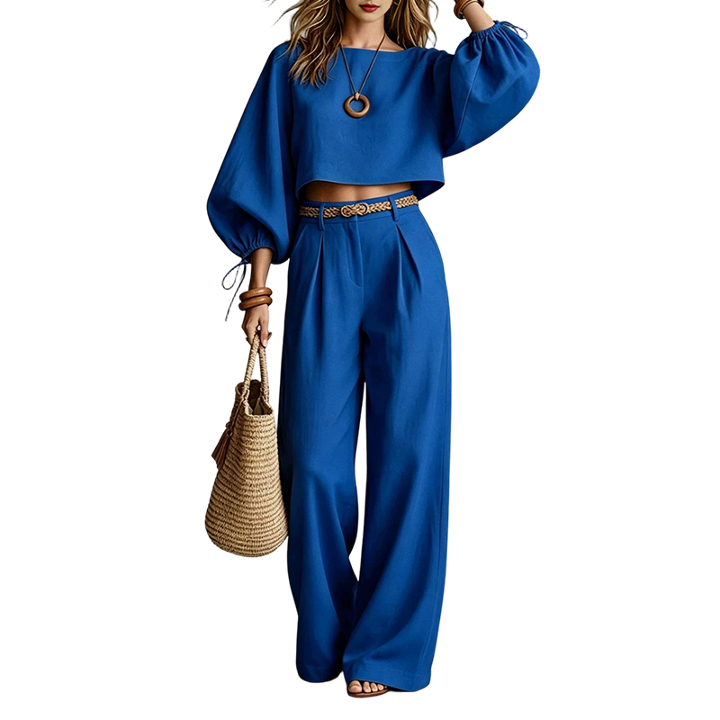 Conjunto con top corto y pantalón de pernera ancha 2