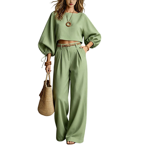 Conjunto con top corto y pantalón de pernera ancha 5