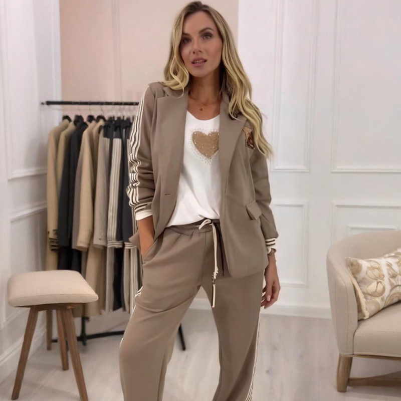 Conjunto de blazer con rayas laterales y pantalón ancho 1