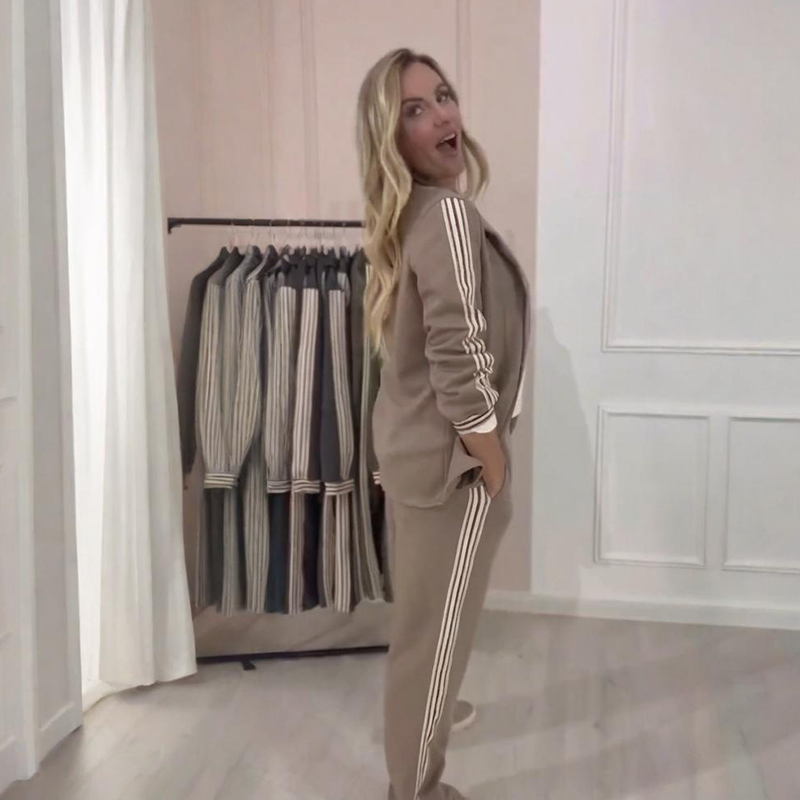 Conjunto de blazer con rayas laterales y pantalón ancho 3