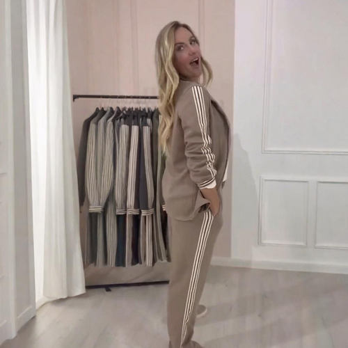 Conjunto de blazer con rayas laterales y pantalón ancho 3