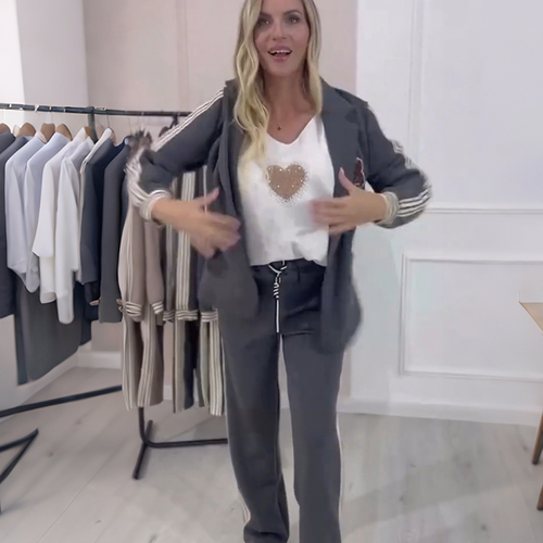 Conjunto de blazer con rayas laterales y pantalón ancho 4