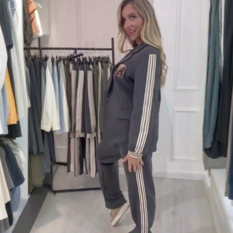 Conjunto de blazer con rayas laterales y pantalón ancho 7