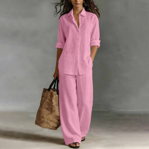 Conjunto de camisa abotonada y pantalón ancho fluido 4