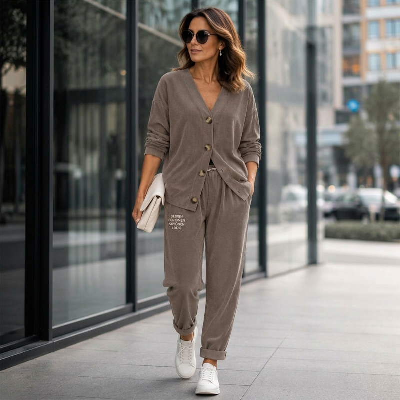 Conjunto de chaqueta abotonada con escote en V y pantalón 1