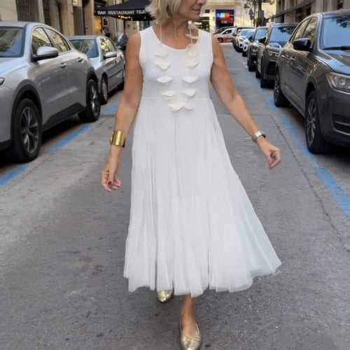 Conjunto de dos piezas con blusa corta y vestido largo fluido 6