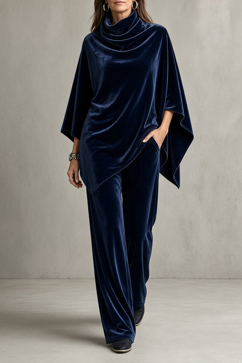 Conjunto de poncho drapeado y pantalón de pierna ancha 2