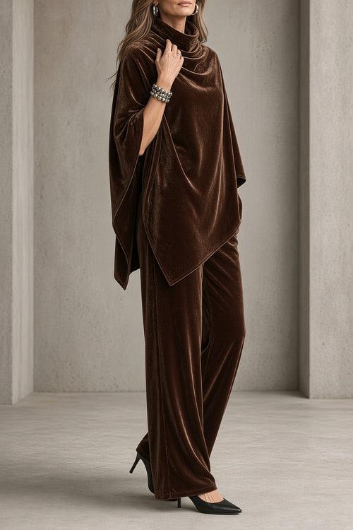 Conjunto de poncho drapeado y pantalón de pierna ancha 4