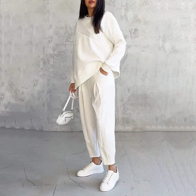 Conjunto de sudadera asimétrica y pantalón cómodo 8