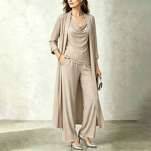 Conjunto de tres piezas con cárdigan largo y pantalón ancho 1