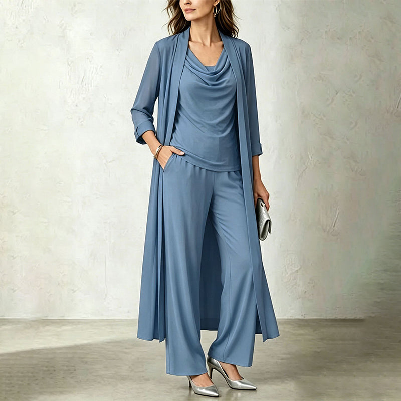 Conjunto de tres piezas con cárdigan largo y pantalón ancho 2