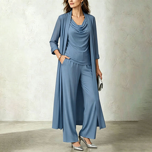 Conjunto de tres piezas con cárdigan largo y pantalón ancho 2
