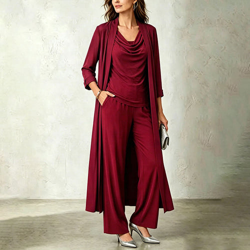 Conjunto de tres piezas con cárdigan largo y pantalón ancho 4